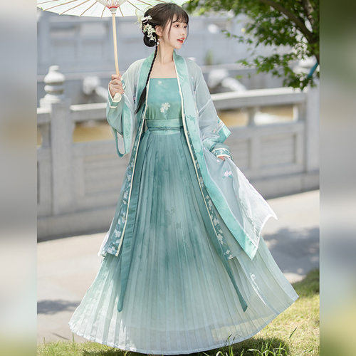 2023新款成人汉服女宋制褙子长衫日常仙气刺绣齐腰春夏季成人套装
