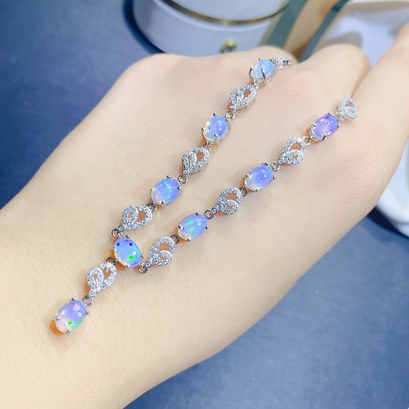 天然欧泊项链 5*7mm女士链排日系轻奢宝石火彩好珠宝