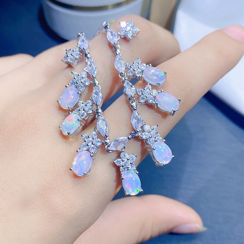 天然欧泊项链女士高级感小众设计款宝石火彩好珠宝
