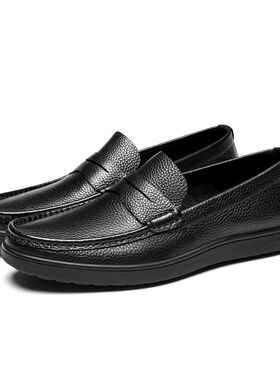 宾度男鞋新款真皮透气平底套脚一脚蹬防臭豆豆鞋乐福鞋休闲鞋皮鞋