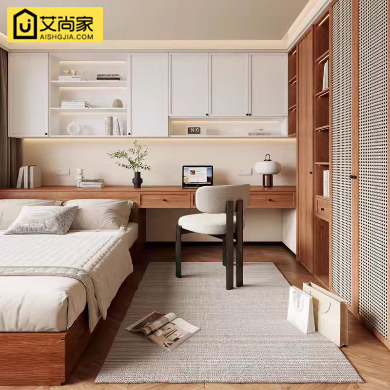 北京全铝中古风定制整体全屋榻榻米床衣柜一体新中式多功能书房