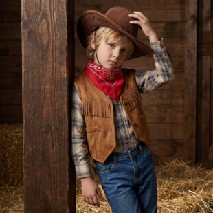 儿童西部牛仔风流苏马甲草原骑马沙漠衣服cowboy亲子角色扮演出服