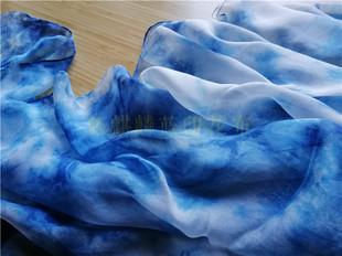 南通特产纯手工蓝麒麟 纯桑蚕丝扎染蓝染植物染真丝围巾披肩云纹