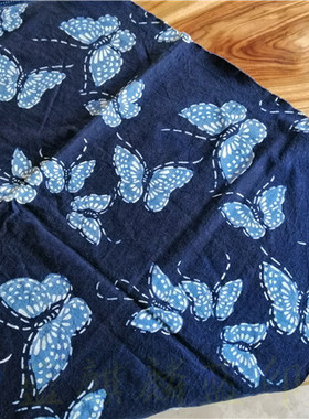 南通特产蓝麒麟纯手工蓝印花布GC777双面复色花布blue calico