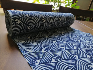 南通特产蓝麒麟蓝印花布纯手工染手织布传统小门幅38cm通州土布