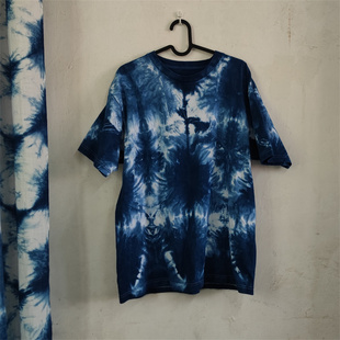 蓝麒麟原创复古植物染草木染蓝染情侣亲子日系纯棉T恤男女款