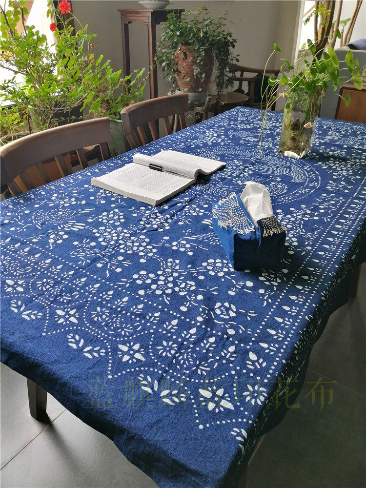 南通地理标志产品纯手工蓝麒麟蓝印花布blue calico西餐桌布