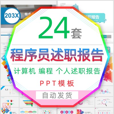 计算机软件编程程序员个人转正述职报告PPT模板it行业岗位晋升wps