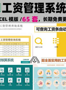 工资管理核算系统软件带公式自动计算薪酬工资表条Excel表格模板