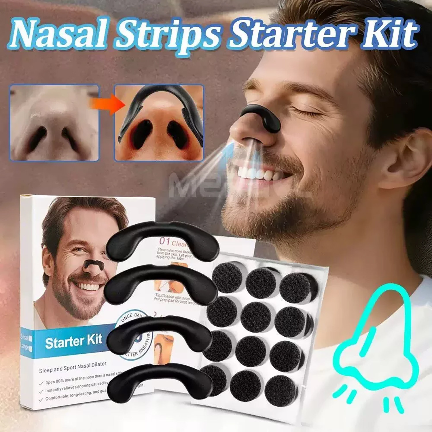 重复用魔术贴通气止鼾夹Nasal Strips鼻塞呼吸顺畅运动睡眠扩鼻贴