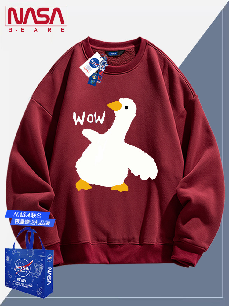 NASA 공동 버건디 라운드 넥 스웨트 셔츠 남성용 및 여성용 긴팔 티셔츠 새 커플 남성용 가을 탑 재킷 착용