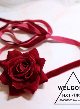 原创 中国红新年新款美背花朵丝绒毛衣链针织项链时尚性感颈链