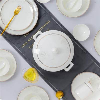 新品洛威 碗碟套装 餐具套装欧式金边陶瓷碗筷盘子组合碗碟 62头