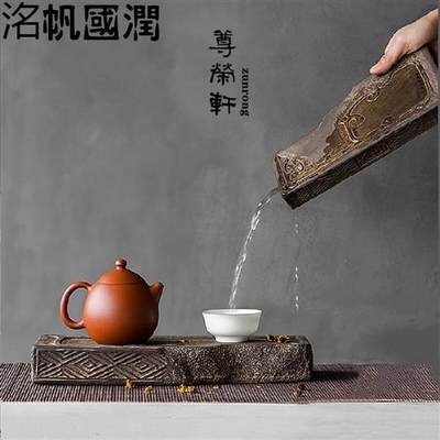 单人茶盘  干泡台茶盘家用陶瓷储水式小茶台仿古汉砖茶承壶承单人