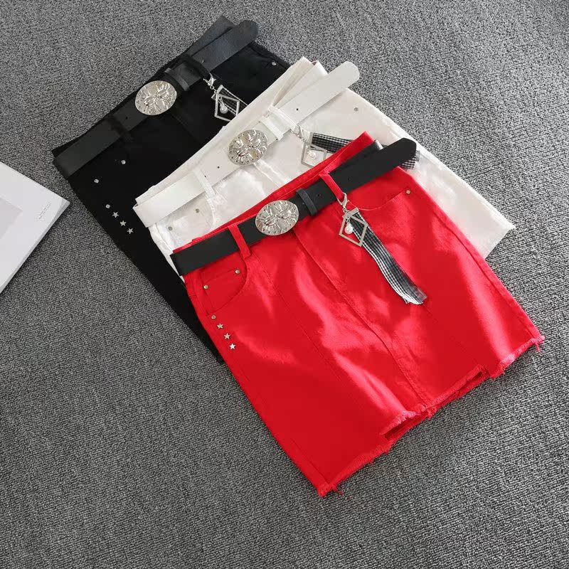 牛仔半身裙女夏红色弹力包臀短裙2018春季新款修身显瘦韩版一步裙|ruв категории Женская одежда, юбка - от Buy2taobao.com для оказания профессиональной услуги покупки агента Taobao