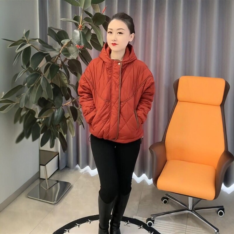 冬季新款拉链连帽女士二棉服宽松舒适超软保暖时尚洋气减龄棉外套