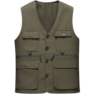 坎肩外套新款 8口袋 爸爸装 中老年马甲男户外春夏秋冬宽松大码 四季