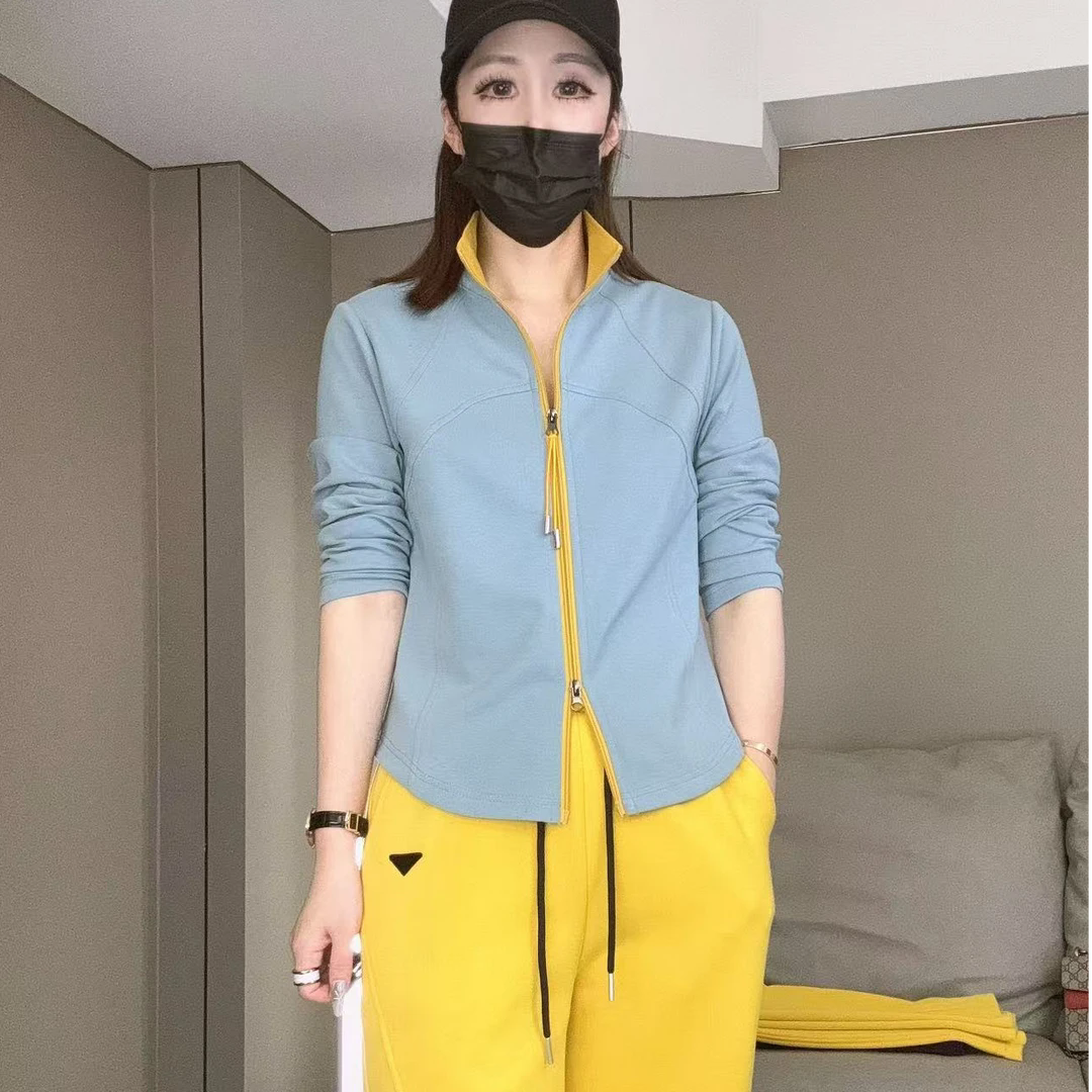 抖音鸯哥服饰春季新款时尚双拉链纯色开衫休闲百搭运动不起球上衣