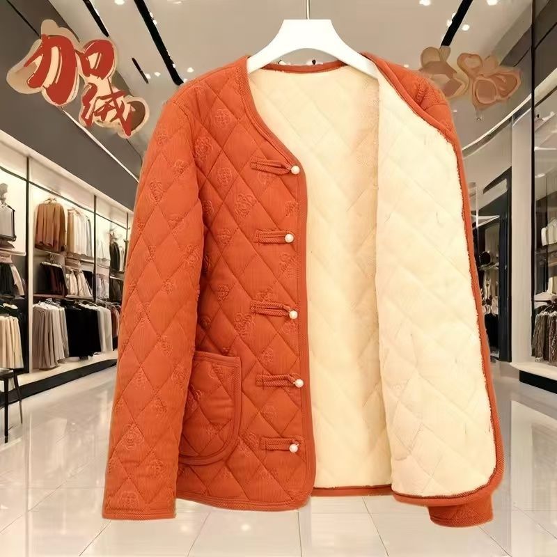 2024秋冬中老年新款棉袄休闲加绒保暖加厚外套棉衣妈妈棉服多巴胺