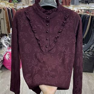 洋气减龄女妈妈装 秋冬拉绒时尚 上衣 保暖提花木耳边打底衫 2025新款