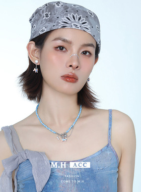 独特个性时尚蓝色串珠腊肠狗项链女ins甜酷风百搭气质锁骨链配饰