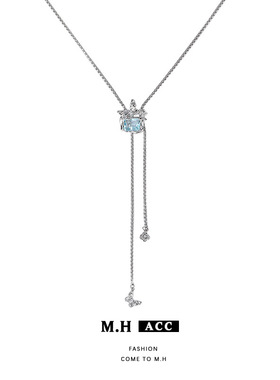 原创设计春夏新款蓝色宝石蝴蝶项链女款简约精致百搭高级感锁骨链