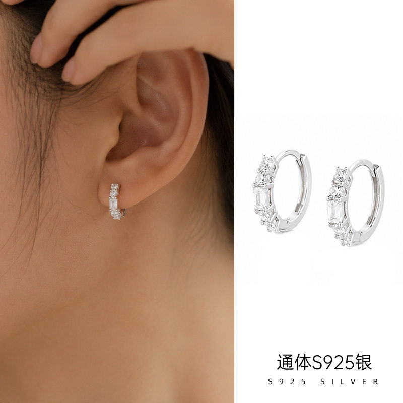 精品S925纯银百搭通勤排钻耳环女镀14K金高级感耳饰品银饰热卖