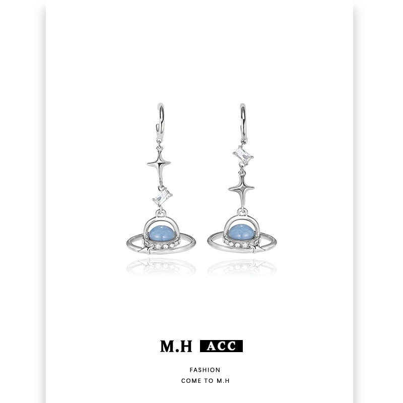 精品独特长款环绕星球耳环女小众设计感时尚个性925银针耳饰新款