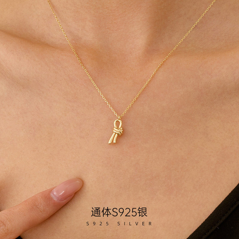 精品S925银韩国饰品绳结项链女时髦小众ins博主锁骨链简约百搭