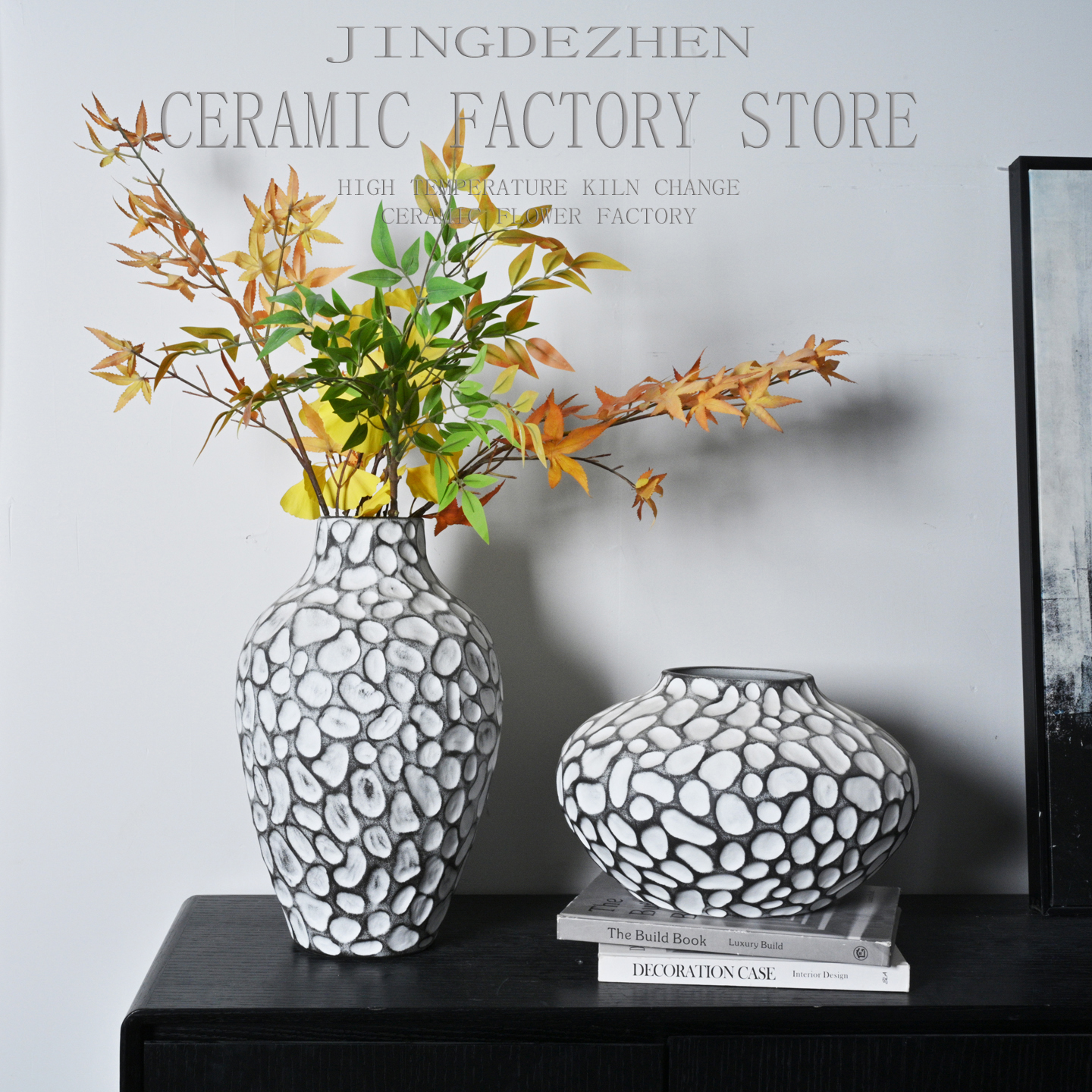 日式北欧创意陶瓷客厅插花瓶酒店民宿售楼处书房家居软装饰品摆件