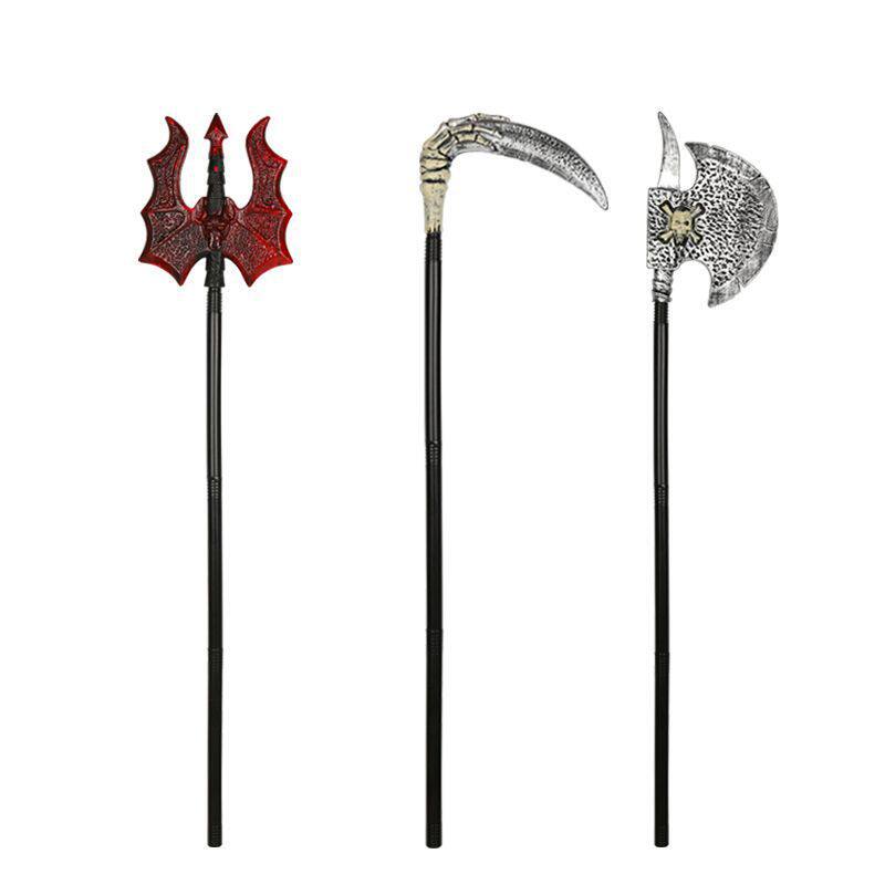 万圣节cos动漫小兵武器骷髅斧头恶魔三叉戟死神镰刀权杖表演道具