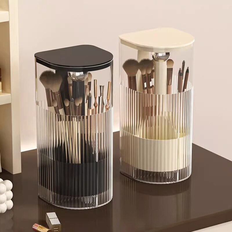 化妆刷收纳筒防尘按压梳妆台眼影腮红粉刷眉笔自动升降升降刷子桶