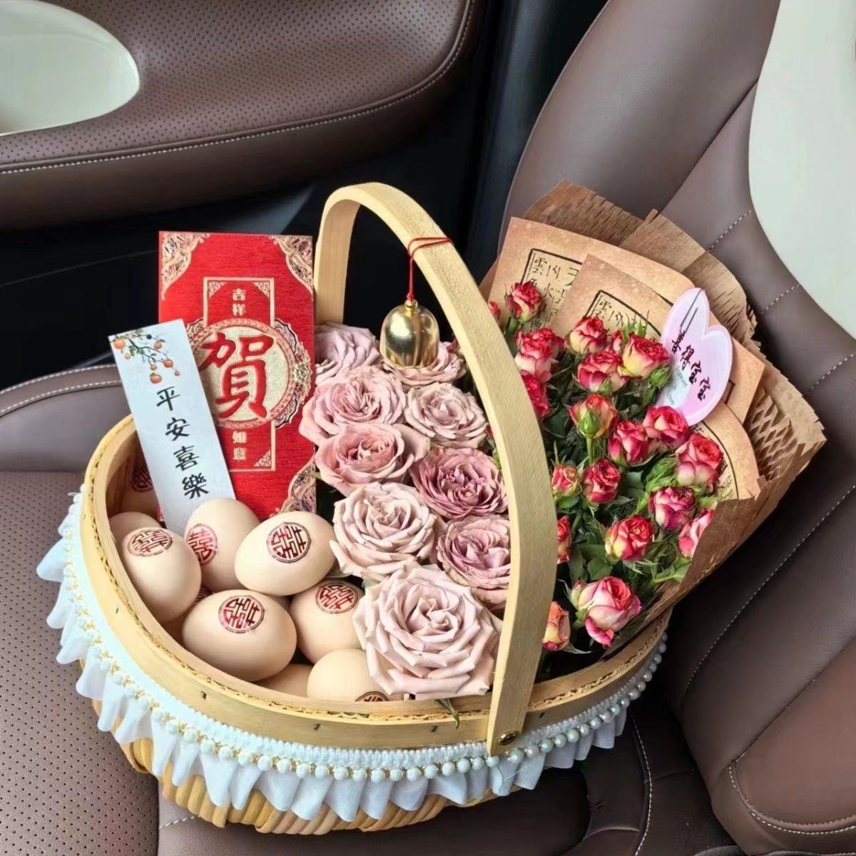 鸡蛋月子花篮木片闺蜜田园手工