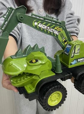【 恐龙 挖掘车】超大号 37厘米 儿童绿色 工程车玩具 霸王三角龙