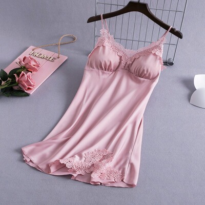 蕾丝吊带睡裙女夏冰丝性感带胸垫