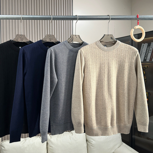 轻熟休闲毛衣羽织暖绒桑蚕丝绵羊毛浮雕提花秋冬男时尚 加绒针织衫