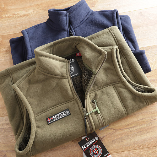 挪威单 加绒加厚蓄热保暖 外贸尾货秋冬男户外立领摇粒绒马甲外套 - 封面