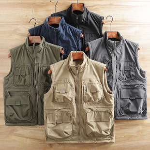 秋冬款 户外机能风 多口袋马甲男士 外贸工装 加绒保暖背心 可双面穿