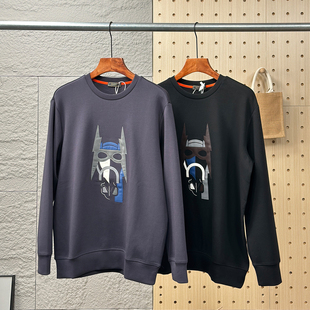 法奢1W 液氨云弹三明治空气棉秋冬高端男休闲拼皮圆领卫衣打底衫