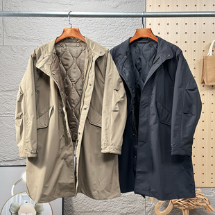 日系复古~可脱卸内胆 秋冬男士外贸宽松中长款廓形大衣风衣外套潮