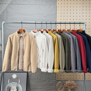 日系~内里加绒加厚 秋冬新款男女款外贸保暖仿羊羔绒立领夹克外套