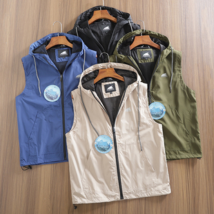 北欧高端!春夏男女情侣外贸轻量化连帽马甲运动轻薄透气无袖背心