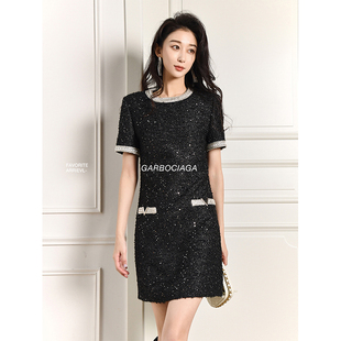 Garbociaga龍喜儿 华伦* 小香风醋酸重工钉珠肌理感连衣裙 5039