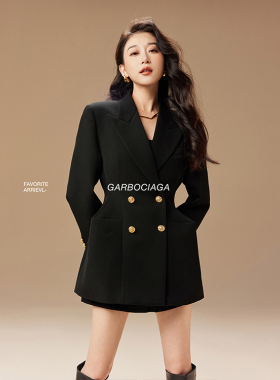 Garbociaga龍喜儿 圣罗* 精纺羊毛混纺金属扣立裁长西装外套5077