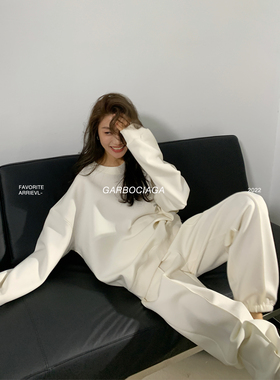 Garbociaga龙喜儿 慵懒范儿 白色绵软男女休闲卫衣运动套装女9205