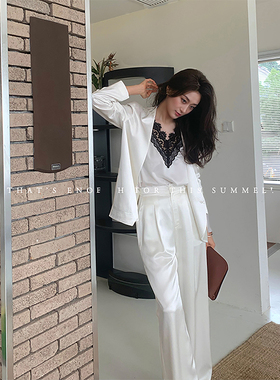 Garbociaga龍喜儿 V领花边  醋酸通勤西装外套丝滑长裤套装女6226