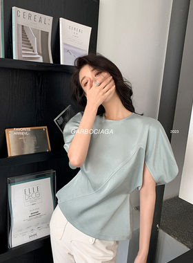 Garbociaga龍喜儿 日本三醋酸 原创设计小众贝壳袖气质衬衫2304