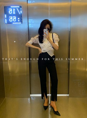 Garbociaga龙喜儿 长腿系列 设计感小众前开叉高腰小脚长裤女4163