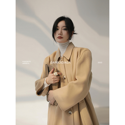 长款纯羊毛大衣龙喜儿设计感