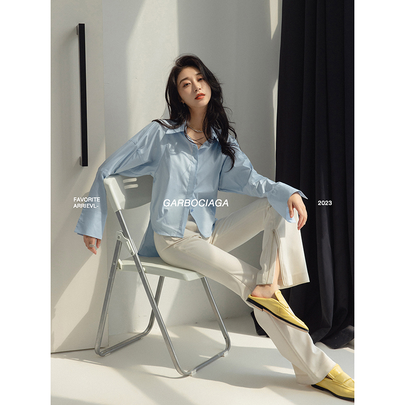 龙喜儿宽松通勤单排扣长袖衬衫